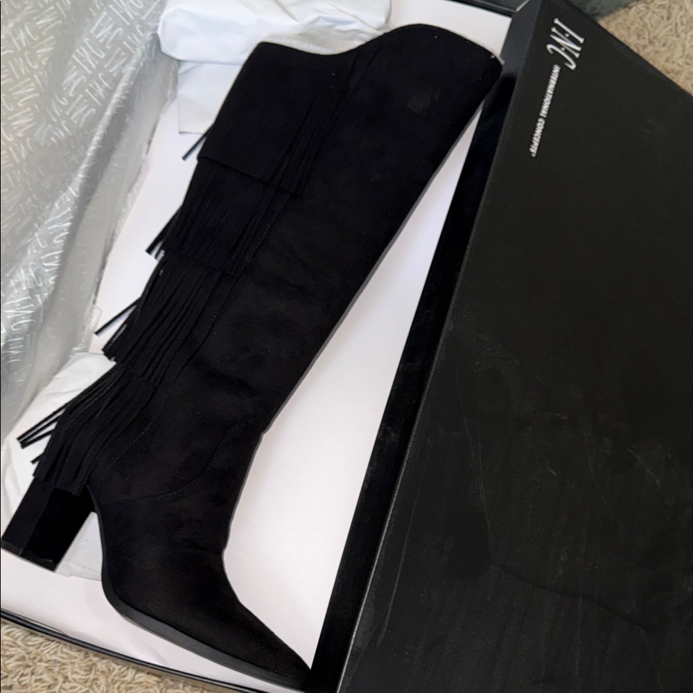 🖤 new INC Suede Black Women's Fringe Boots